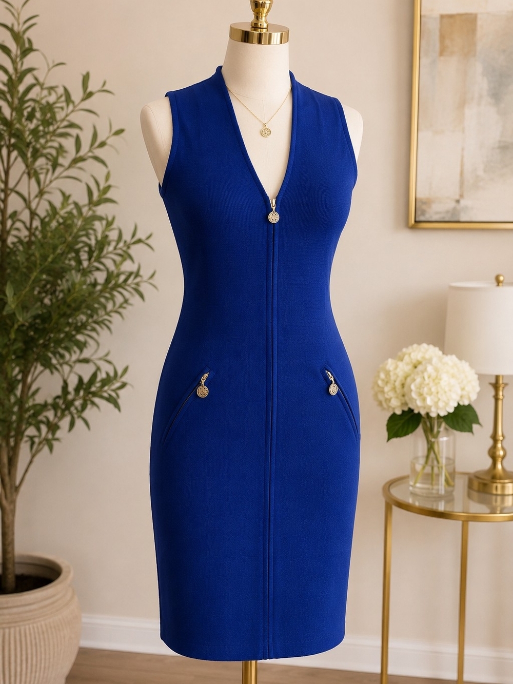Nordstrom Royal Blue Sleeveless Zip Front Sweater Dress Size Small